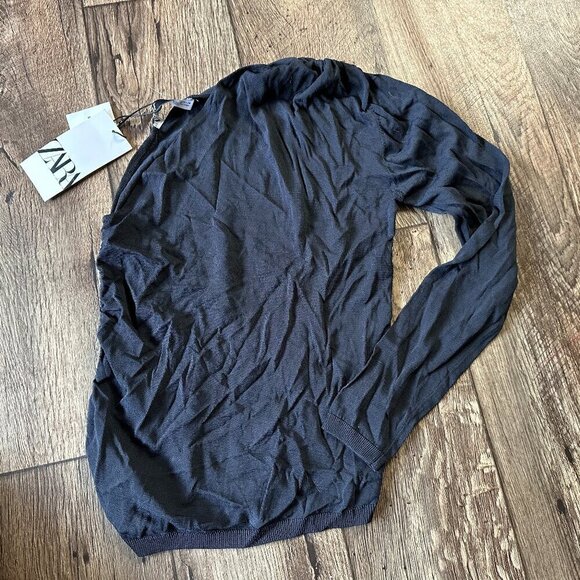 Zara One Long Sleeve Off Shoulder Black Basic Top Slightly Sheer Medium NWT - Picture 2 of 7